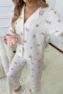 Çiçek Baskılı Kışlık Uzun Pijama Takımı Ekru