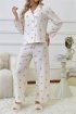 Çiçek Baskılı Kışlık Uzun Pijama Takımı Ekru