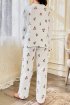 Çiçek Desenli Fitilli Pamuklu Uzun Pijama Takımı Ekru