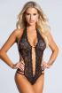 Embellished Crotchless Lace Teddy Black