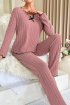 Pamuklu Fiyonk Detaylı Pijama Takımı Gül Kurusu