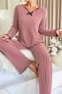 Pamuklu Fiyonk Detaylı Pijama Takımı Gül Kurusu