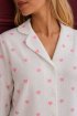 Uzun Kollu Klasik Yaka Minimal Baskılı Pijama Takımı Beyaz