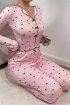 V Yaka Fiyonk Detaylı Uzun Pijama Takımı Pembe