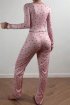 V Yaka Fiyonk Detaylı Uzun Pijama Takımı Pembe