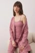 Waffle Dokulu 3’lü Sabahlıklı Pijama Takımı Gül Kurusu